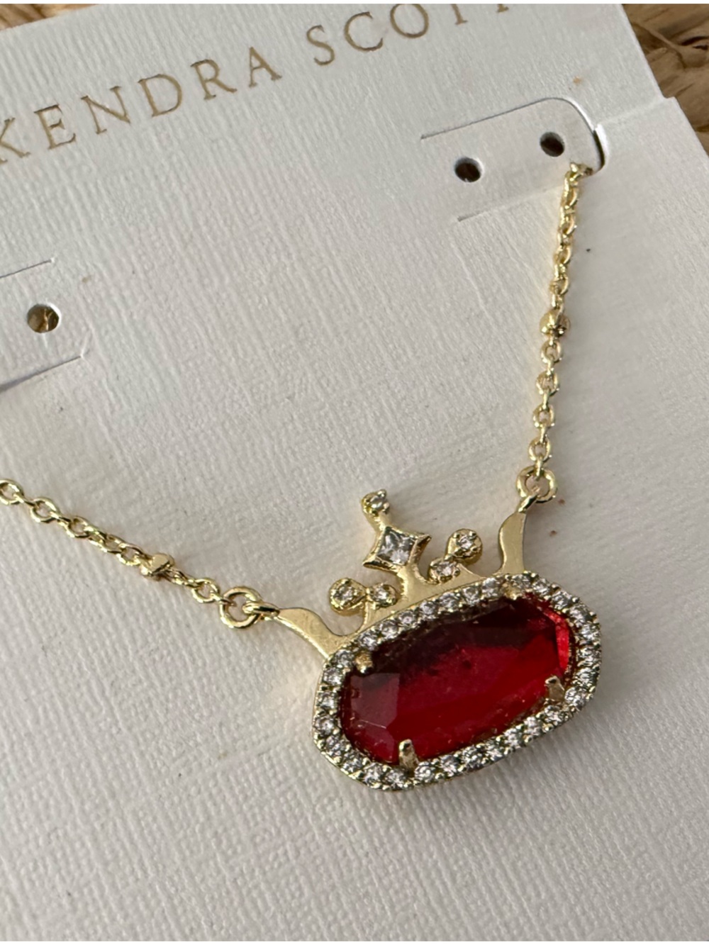 NWT Kendra Gold Disney Princess Elisa Short Pendant Crown Necklace in Garnet Red